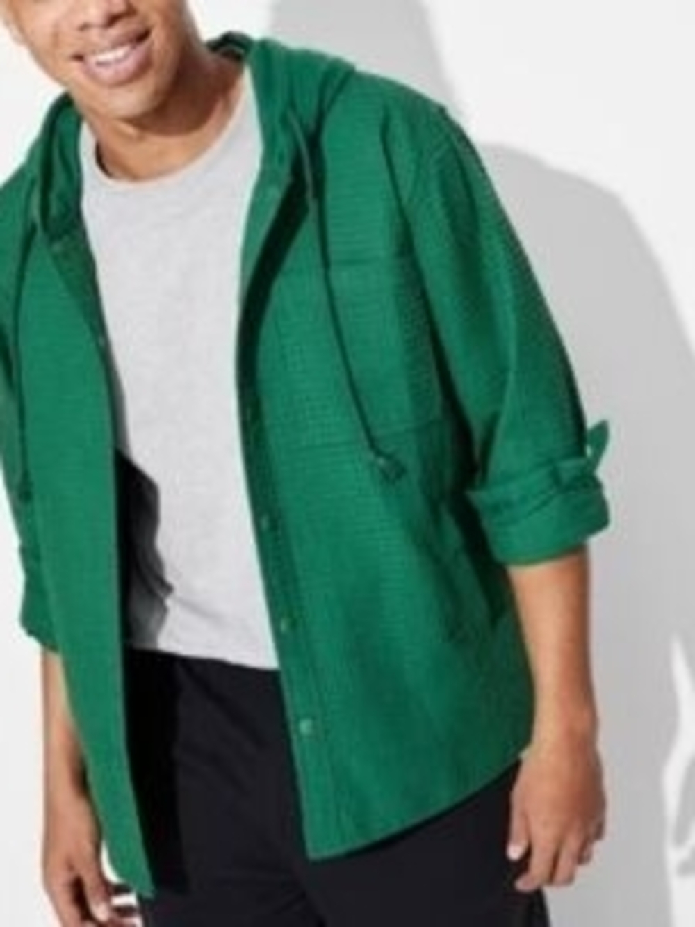 Original Use Target Brand Green Waffle Knit Button-Up Hooded Shirt Jacket Medium